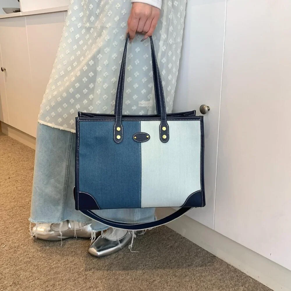 Denim Canvas Tote Bag for Women Spacious Stylish Casual Durable